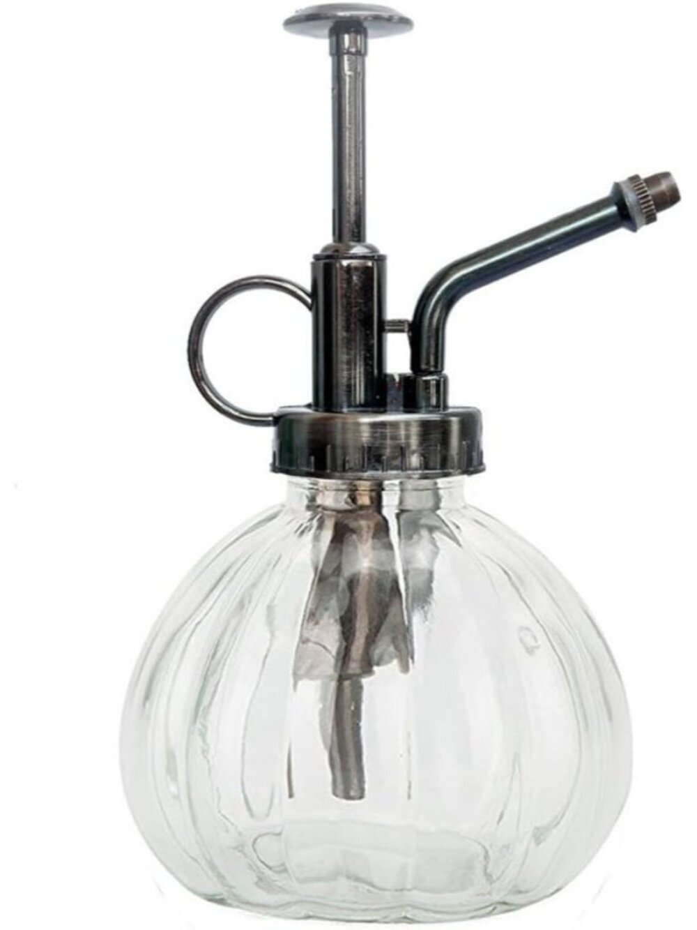 Plant Mister, Glass Watering Spray Bottle with Bronze Top Pump 6.5" Tall Decorat